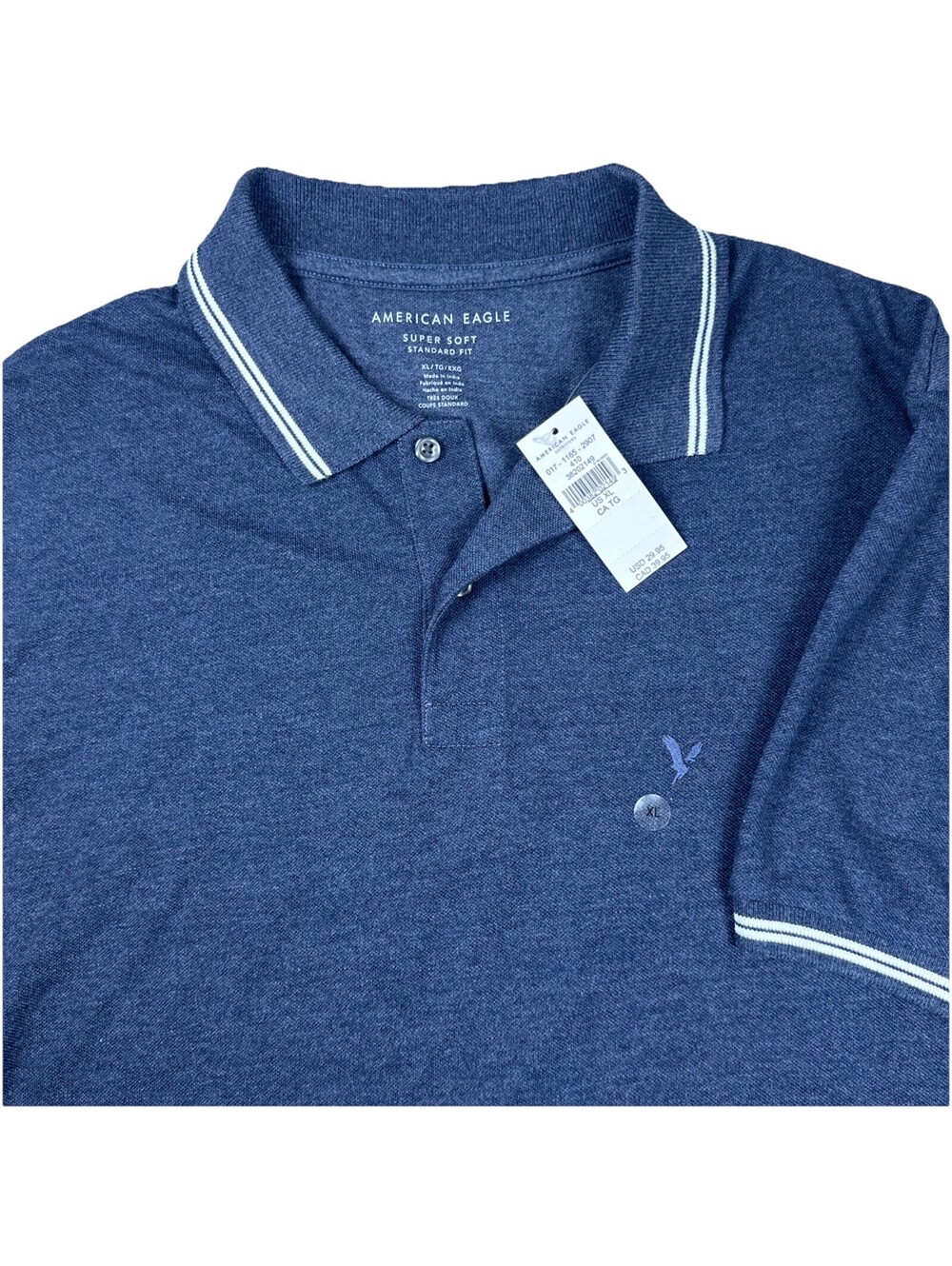 American Eagle Logo Polo Shirt Mens XL Navy Blue Super Soft Standard Fit Preppy